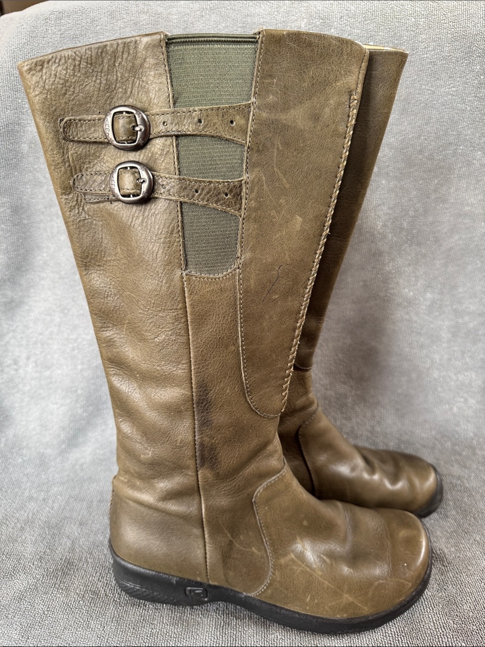 Keen Women's Size 8 Green/Brown Knee-High Leather Boots with Buckle Detail - Picture 2 of 9
